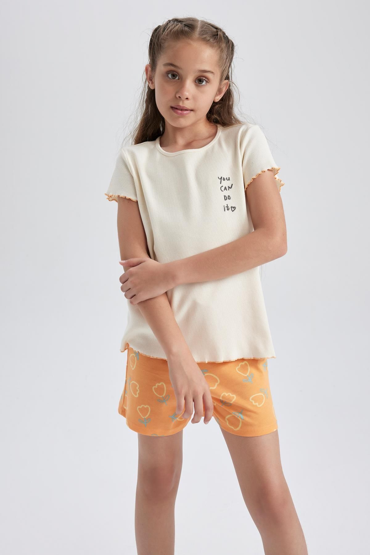 Defacto Kız Çocuk Kısa Kollu Şortlu Pijama Takımı A1595a823sm