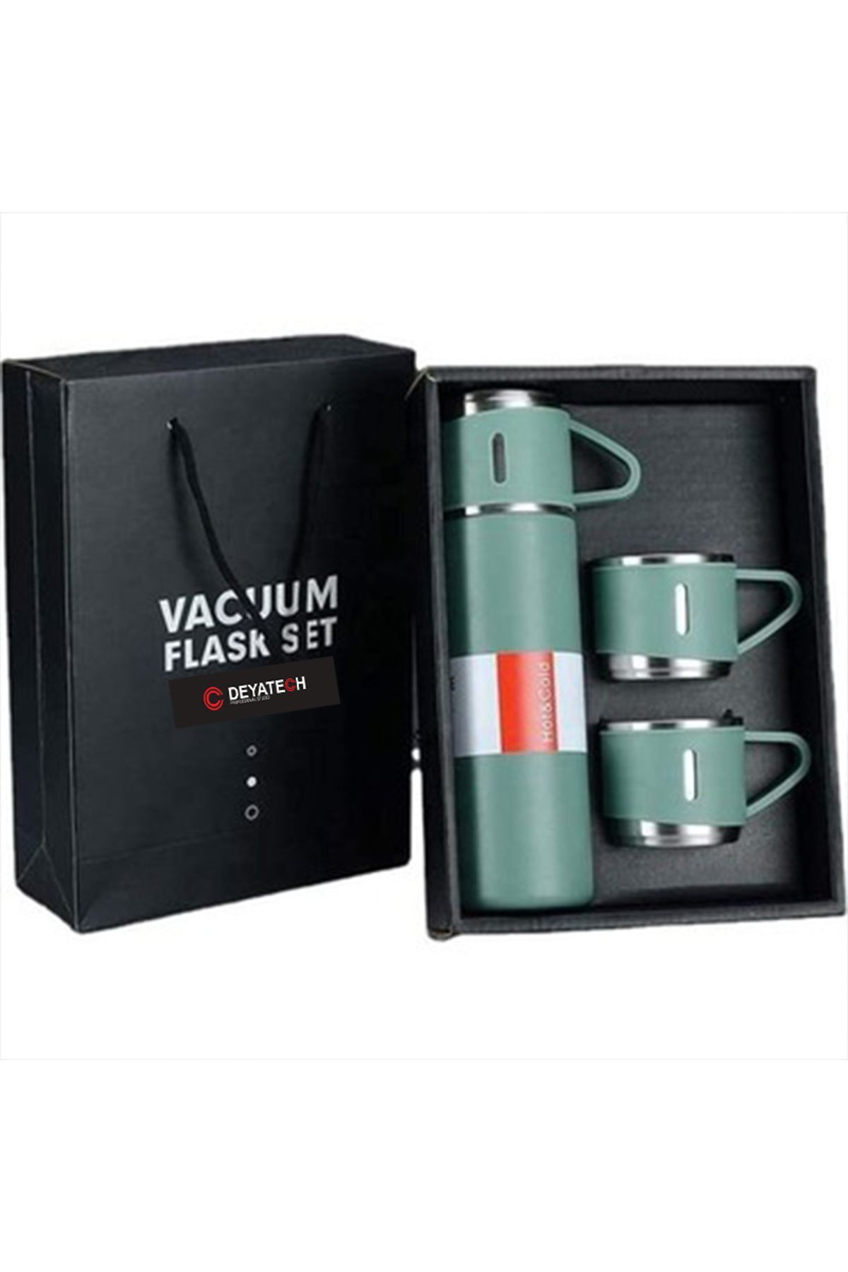 Şems Pazarlama Paslanmaz Çelik Termos Seti 3'lü Bardak Çift Vakumlu 500 ml Vacuum Flask Set