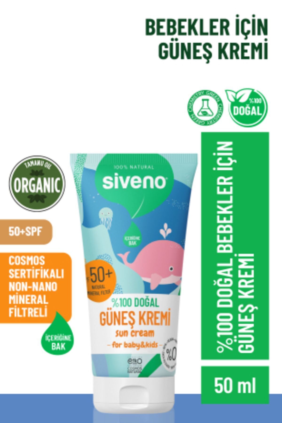 Siveno %100 Doğal Bebek Güneş Kremi- Leke Karşıtı Antioksidan Nemlendirici Bitkisel Vegan Uva Uvb 50spf