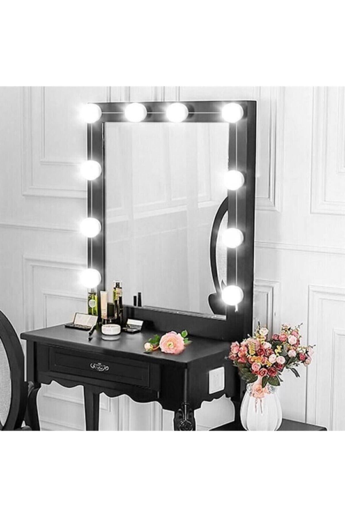 KAYAMU Nostalji Hollywood Tarzı 10'lu Makyaj Masası Aynası Beyaz Led Işıklı Lamba Usb