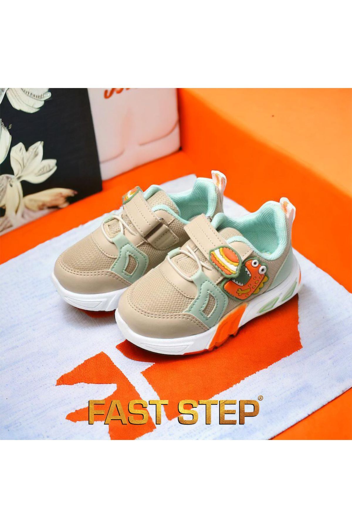 Fast Step Unisex Işıklı Bebek Spor Hafif Taban Sneaker Yazlık Ayakkabı Bej 461BA105