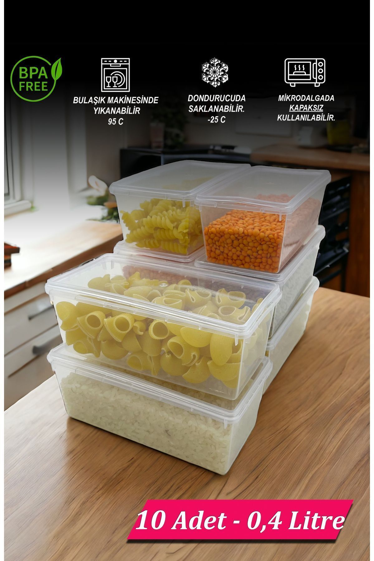 SUPERCUPP Plastik Kendinden Kilitli- Kapaklı Saklama Kabı Gıda&Yemek&Derin Dondurucu 0.4 Litre 10 Adet