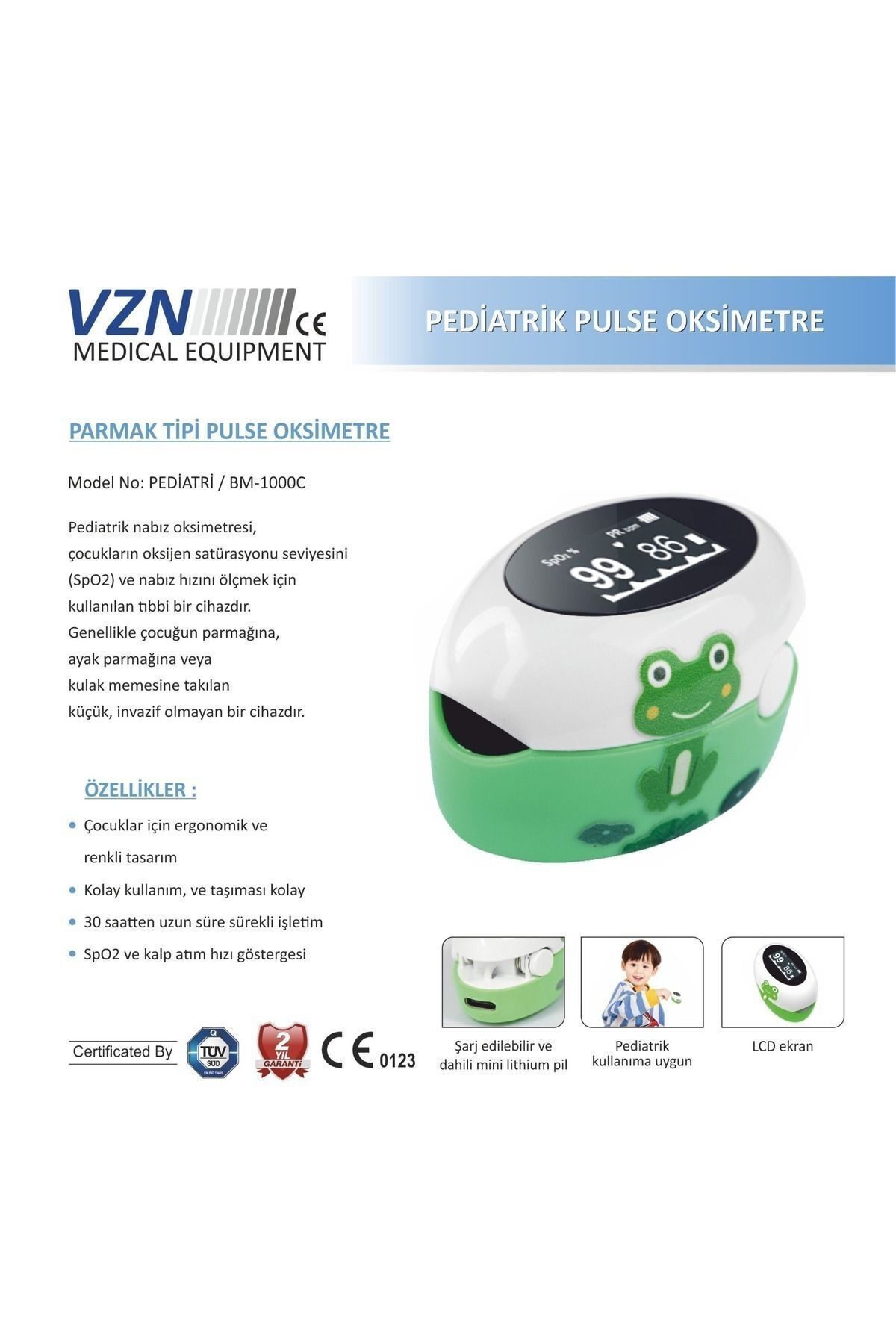 VZN Pediatrik Pulse Oksimetre, USB Şarjlı