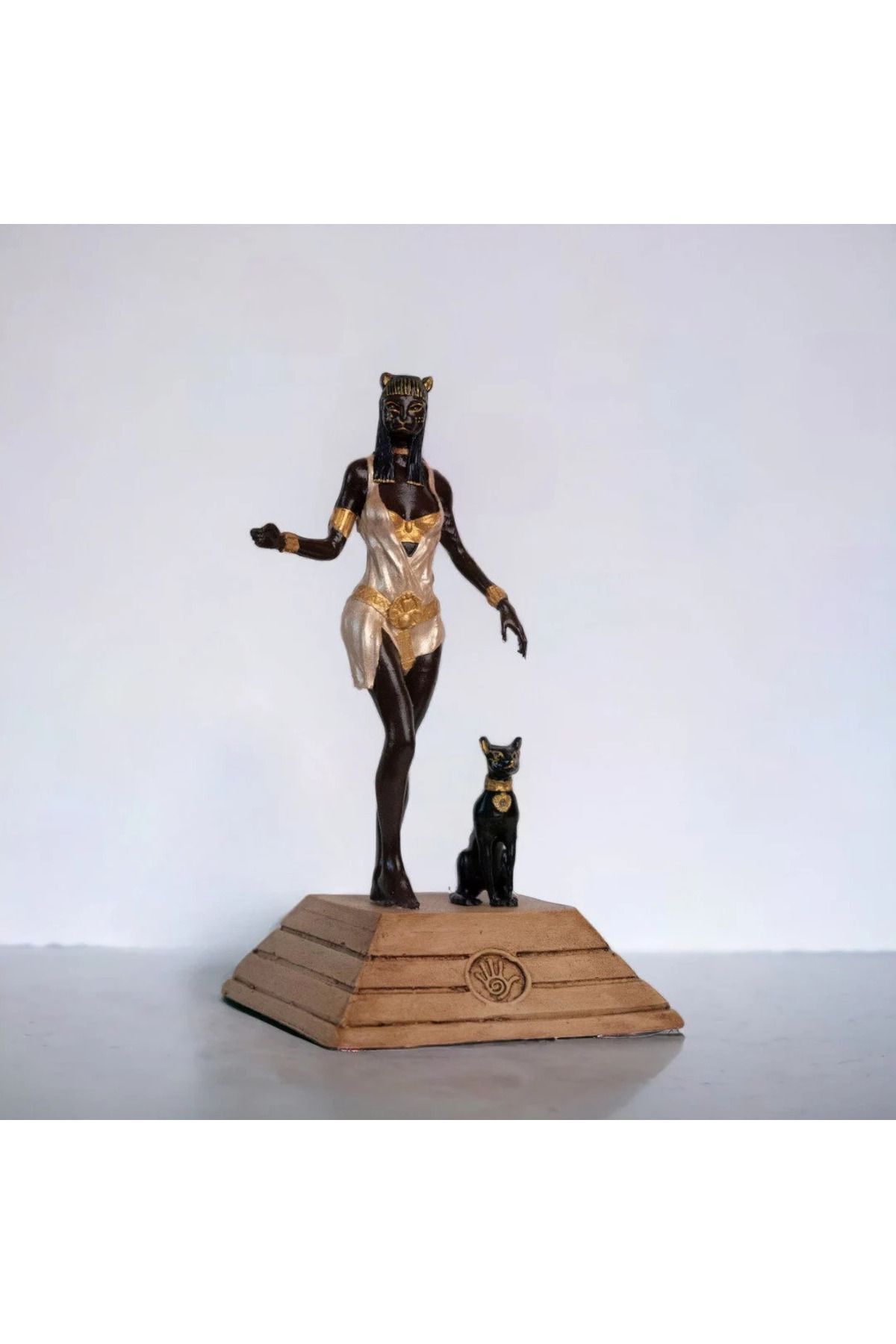 ArkeoArt Design ArkeoArt Özel Koleksiyon - Bastet, Antik Mısır Kedi Tanrıçası Heykeli, Zarif Altın Detaylar, 35 cm