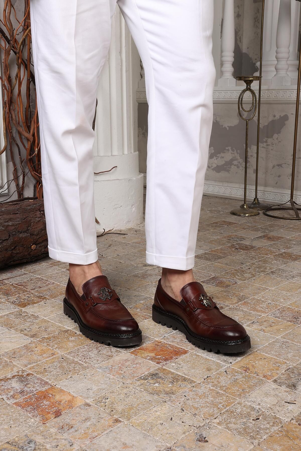 CassidoShoes Erkek Hakiki Deri Eva Taban Tokalı Tarz Taba Kahverengi Klasik Ayakkabı 023-60015