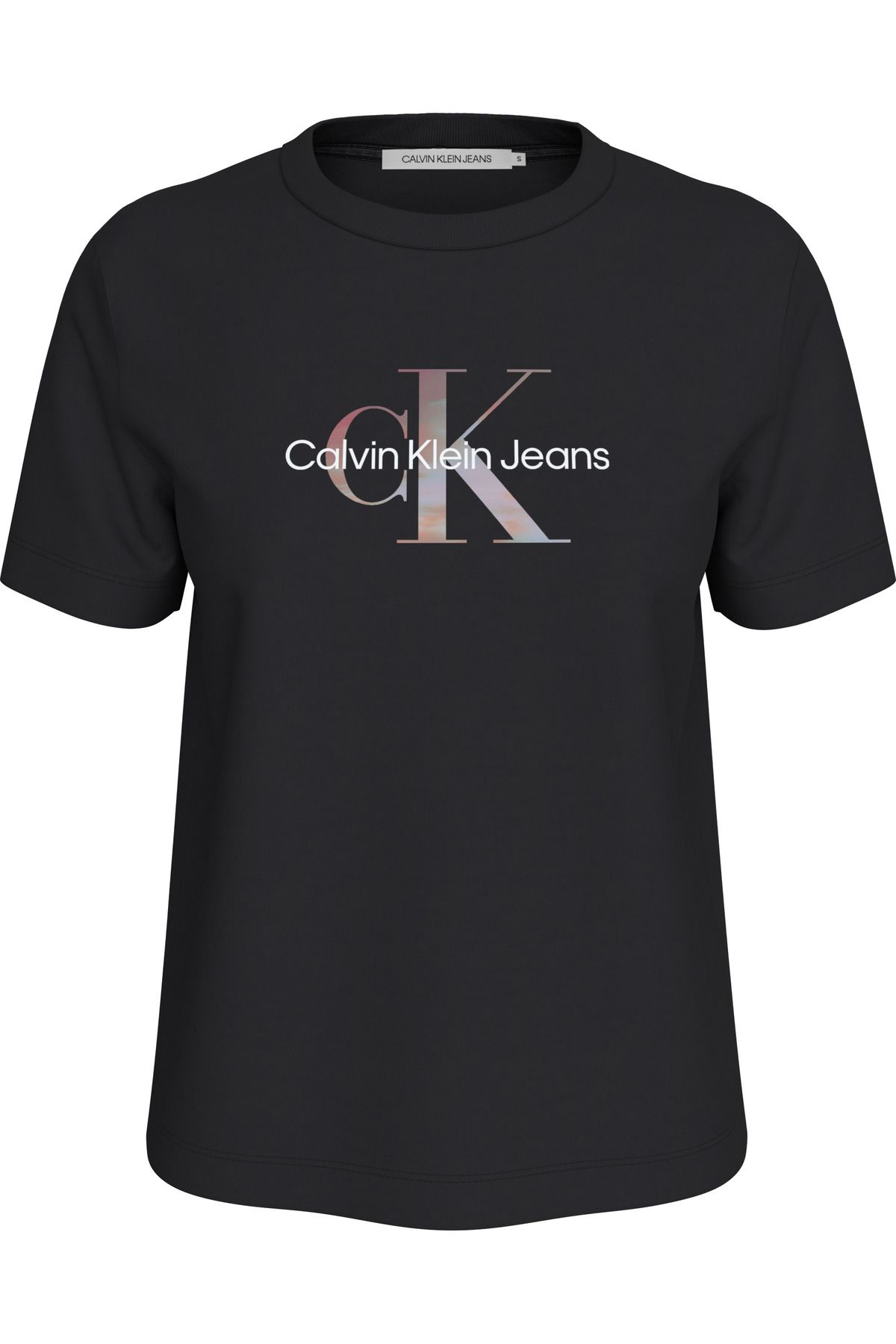 Calvin Klein Kadın Monogram Logolu Regular Fit Standart Kesimli Bisiklet Yakalı Kısa Kollu Siyah T-s