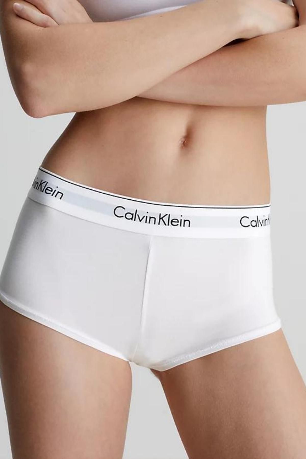 Calvin Klein Kadın Marka Logolu Elastik Bantlı Yüksek Belli Nefes Alabilen Kumaşlı Sportif Görünümlü Beyaz Külot