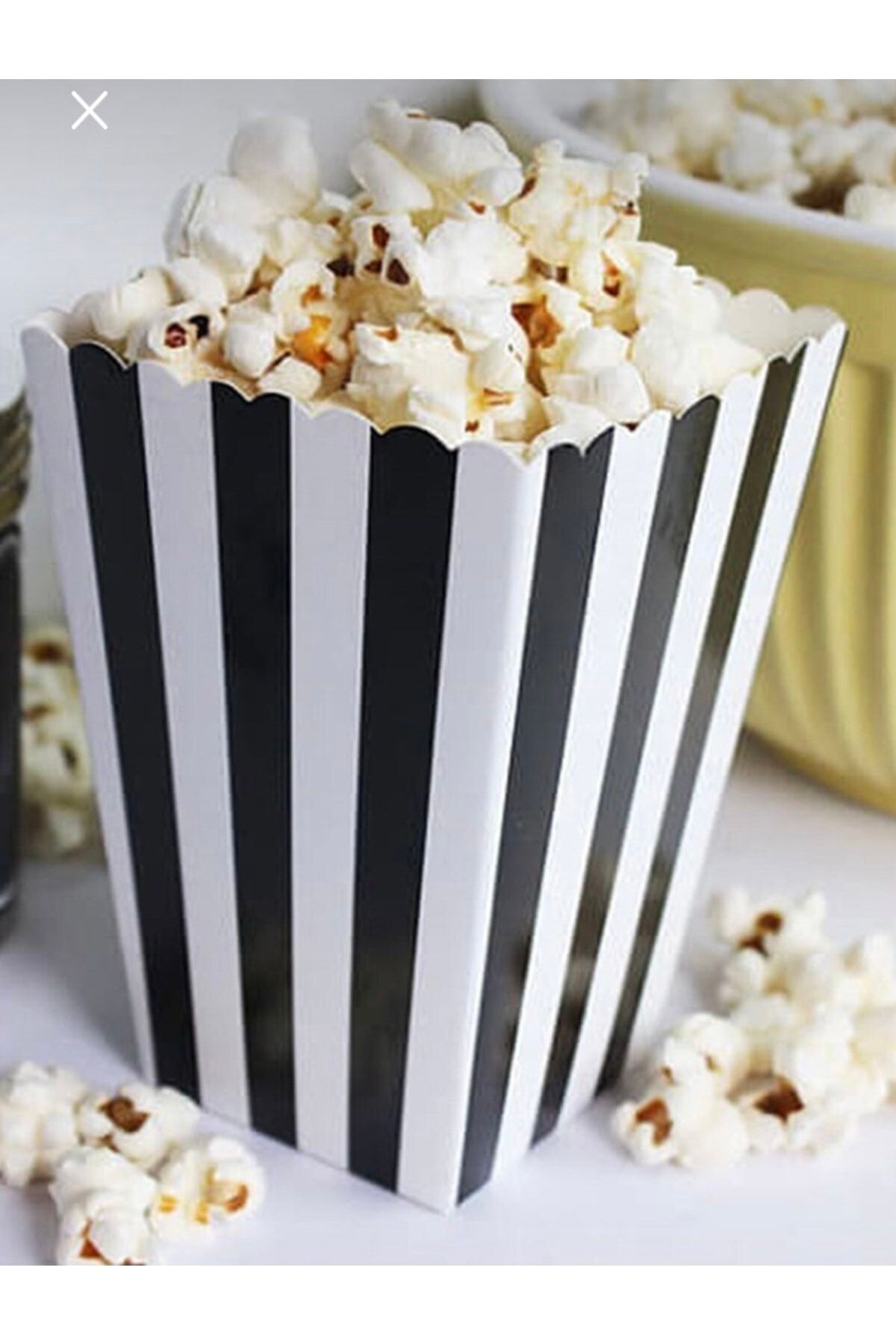 Deniz Party Store Siyah Beyaz Çizgili Karton Popcorn Mısır Cips Kutusu 8 Adet