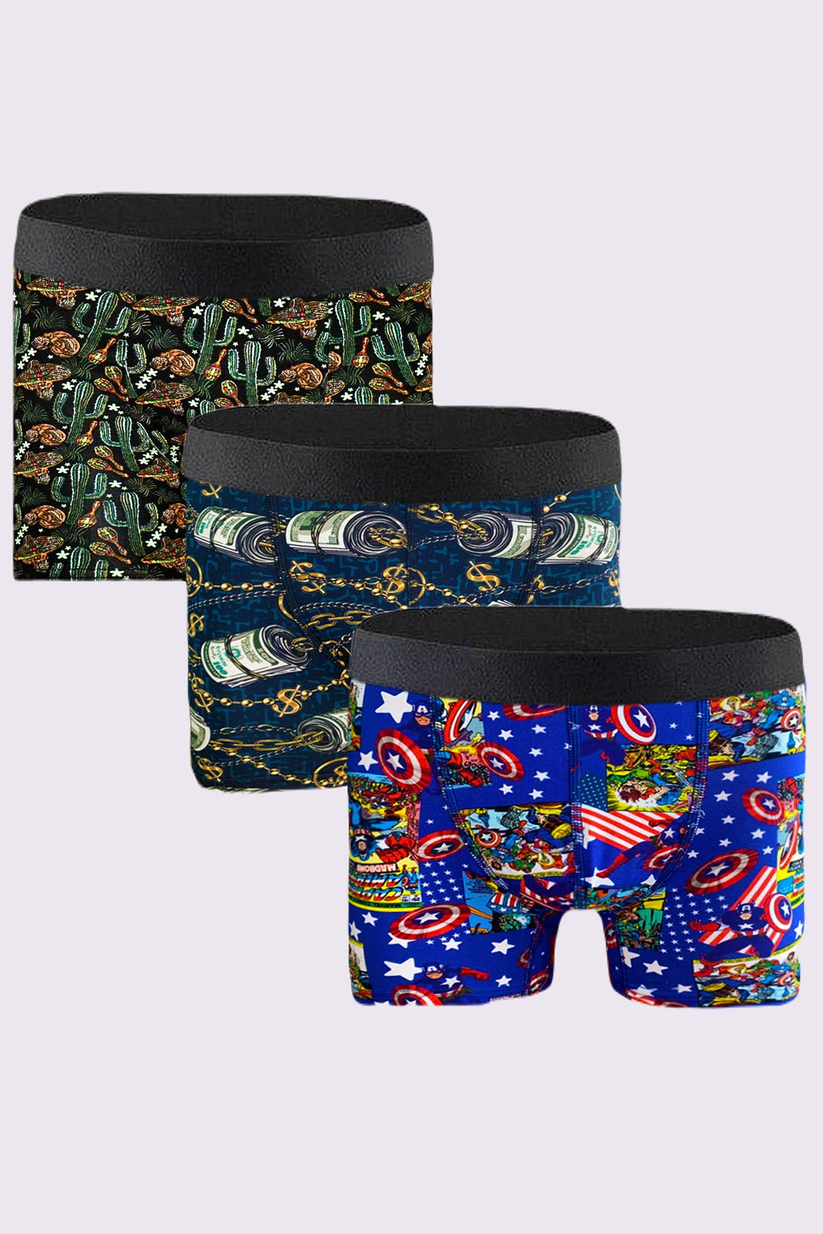 Laula 3'lü Erkek Desenli Boxer Paketleri %95 Pamuk Premium Collection - Çok Renkli