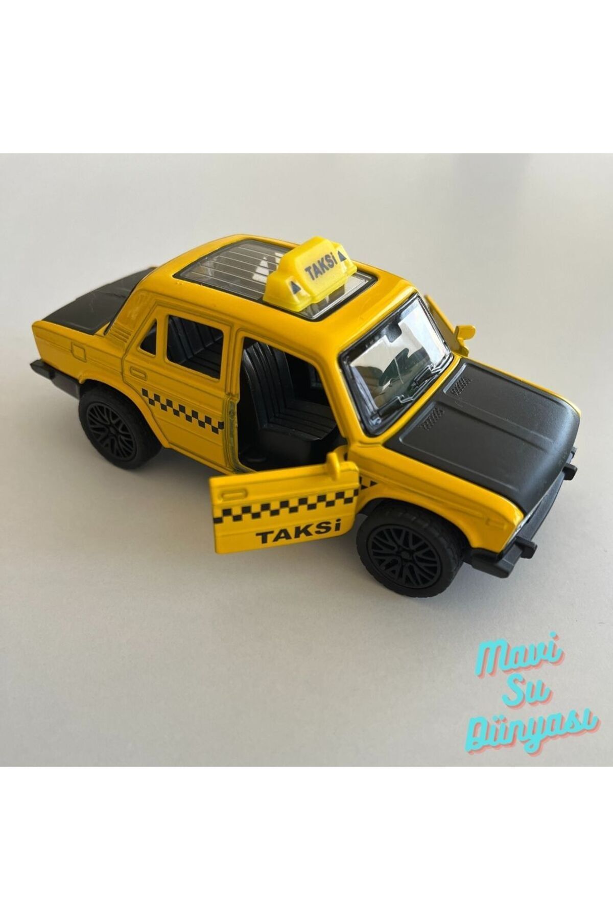 mavisudunyasi Çek Bırak Araba Küçük Boy Çelik Sarı Taksi Arabası Siyah Kaputlu 1:36 - Mavi Su Dünyası