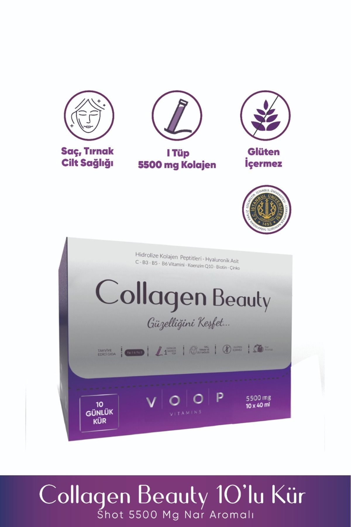 VOOP Collagen Beauty Nar Aromalı Shot Tip 1, Tip 3 | 5500 Mg - 40 ml 10 Tüp