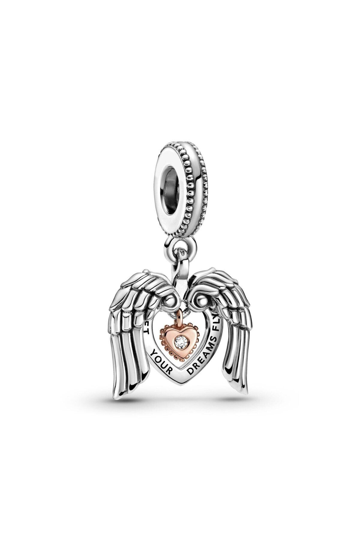 Diasso Melek Kanatları Ve Kalp Sallantılı Gümüş Charm Nur-bl01995