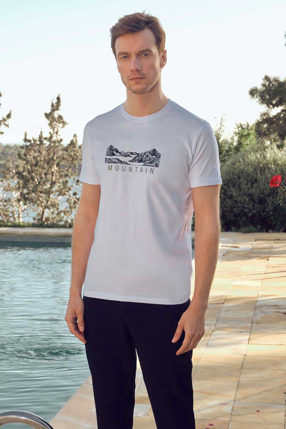 Morven Erkek Beyaz Trend Süprem Baskılı Bisiklet Yaka Dynamic Fit T-Shirt