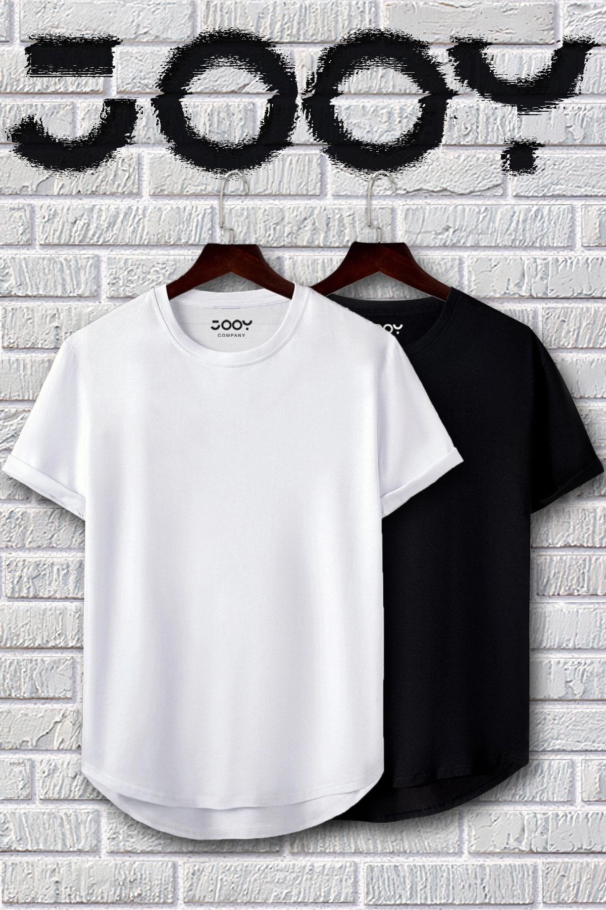 Jooy Company Unisex Siyah Beyaz Oval Kesim Tshirt 2'li Set