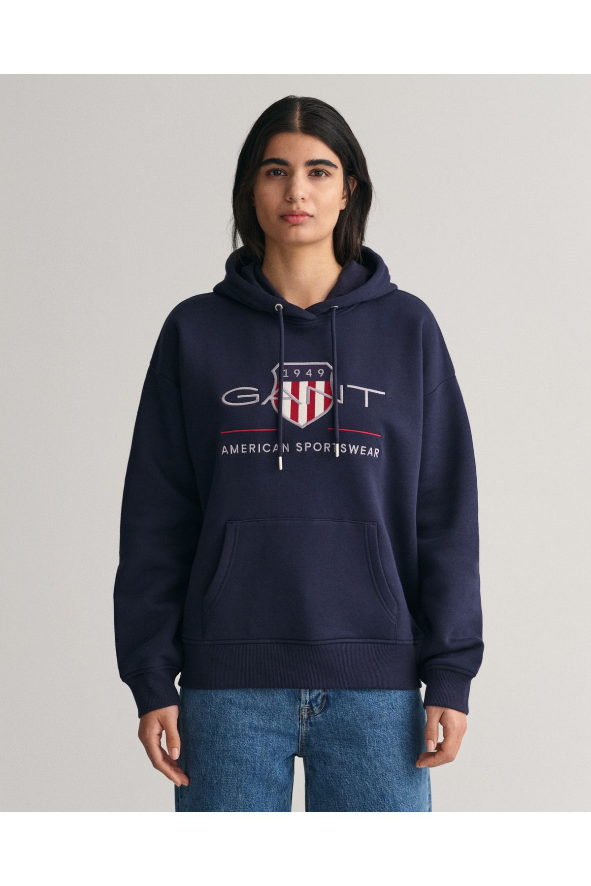 Gant Kadın Lacivert Relaxed Fit Kapüşonlu Logolu Sweatshirt