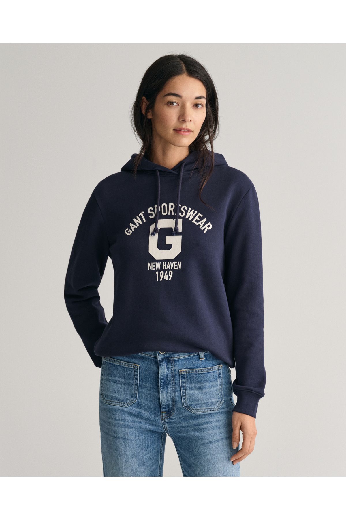 Gant Kadın Lacivert Relaxed Fit Kapüşonlu Logolu Sweatshirt