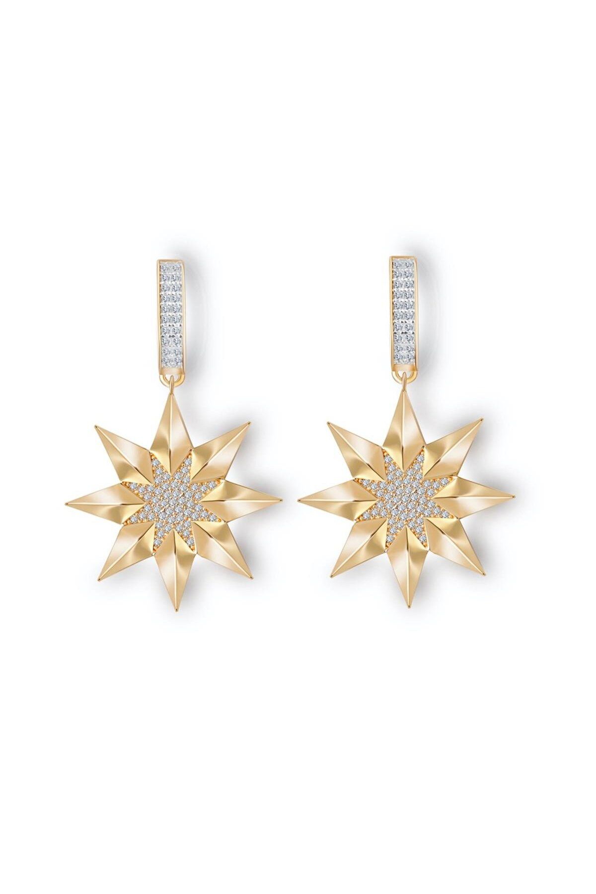 Ema Jewellery Taşlı Yıldız Sallantılı Altın Küpe