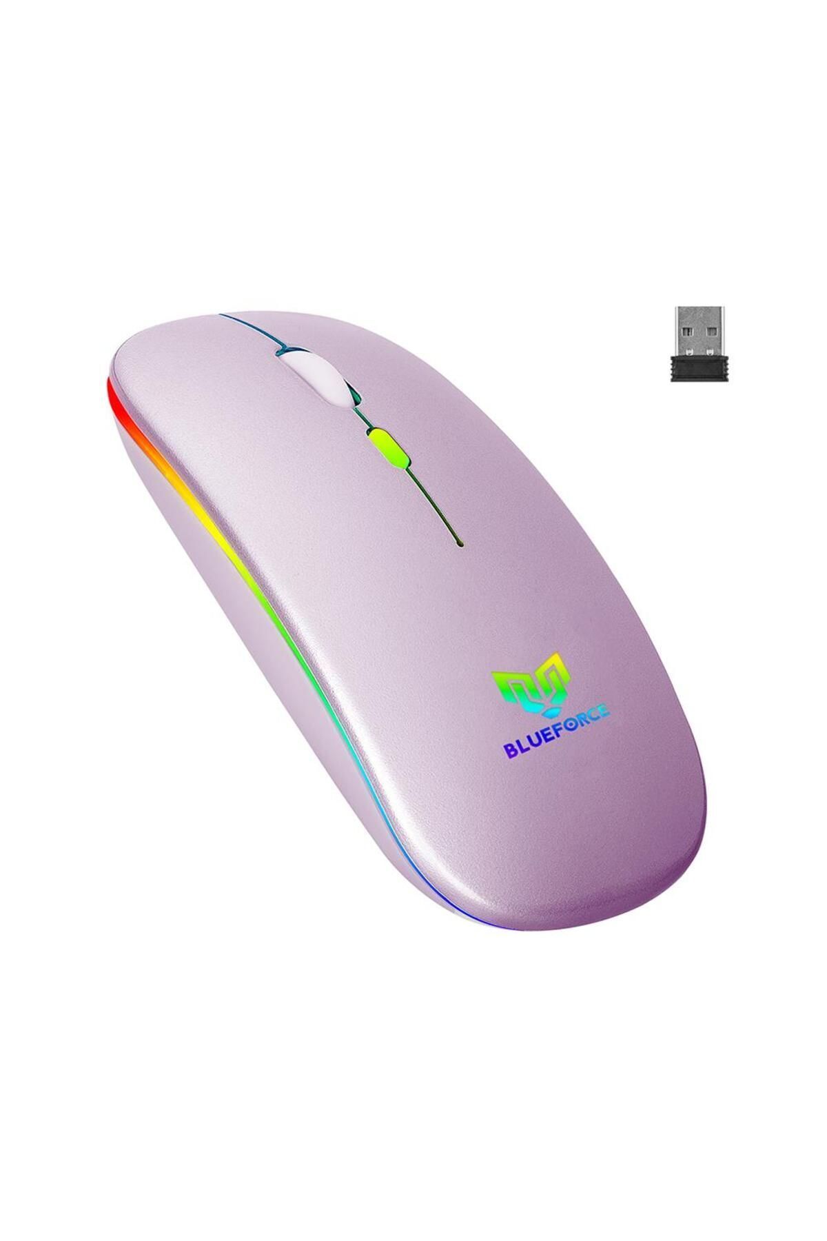 Blueforce V5.0 Bluetooth & Wireless 2,4ghz Sessiz Kablosuz Mouse Pembe