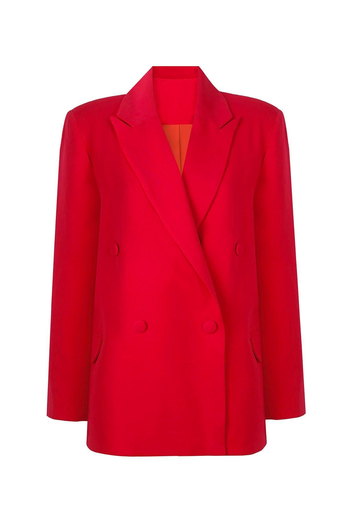 Whenever Company Kırmızı Oversize Vatkalı Içi Astarlı Krep Premium Ceket
