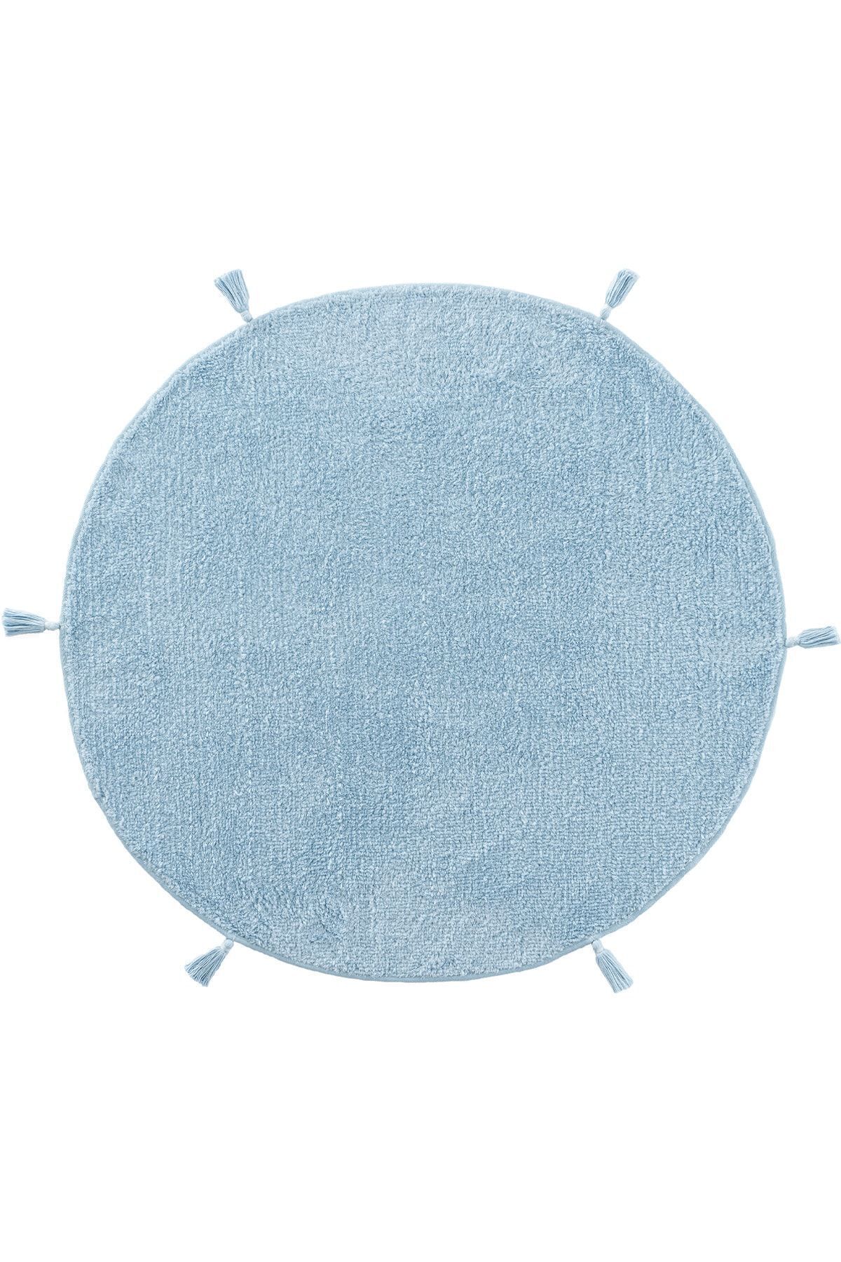 Cool Halı Cool Cotton Ccn Mavi Yıkanabilir Kaymaz Tabanlı Naturel Pamuk Dokuma Yuvarlak Bebek Halısı