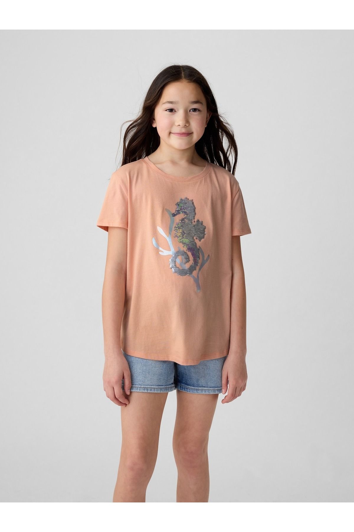 GAP Kız Çocuk Turuncu Flippy Grafikli T-Shirt
