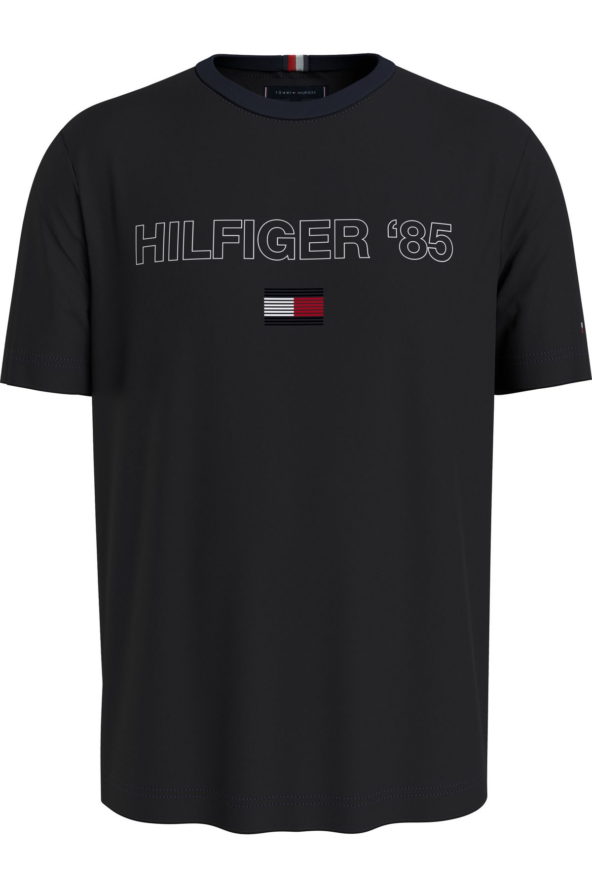 Tommy Hilfiger Erkek Marka Logolu Organik Pamuklu Bisiklet Yakalı Günlük Kullanıma Uygun Siyah T-shirt Mw0mw34427-b