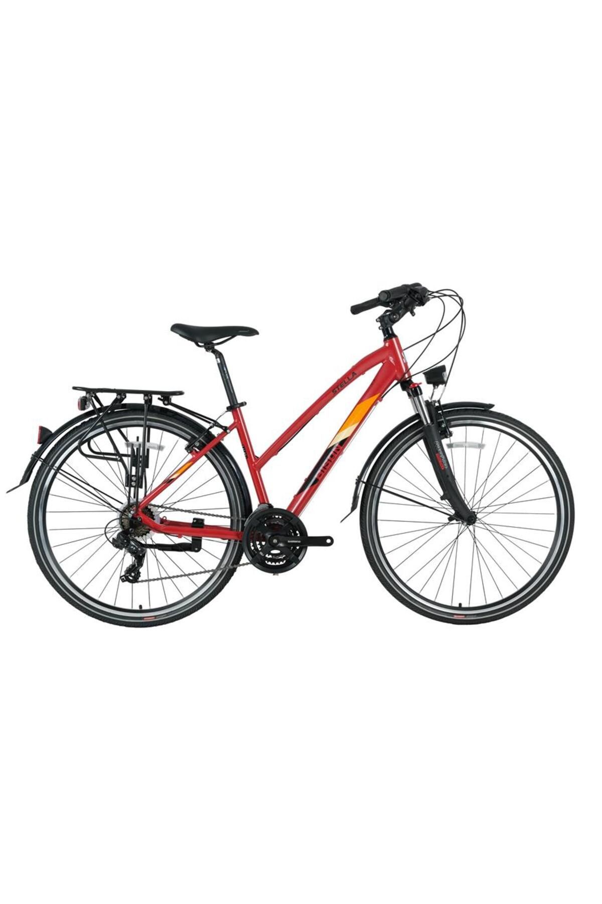 Bisan Stella Cıty Kadın Şehir Bisikleti 45cm V 28 Jant 21 Vites Kırmızı Sarı Kırmızı