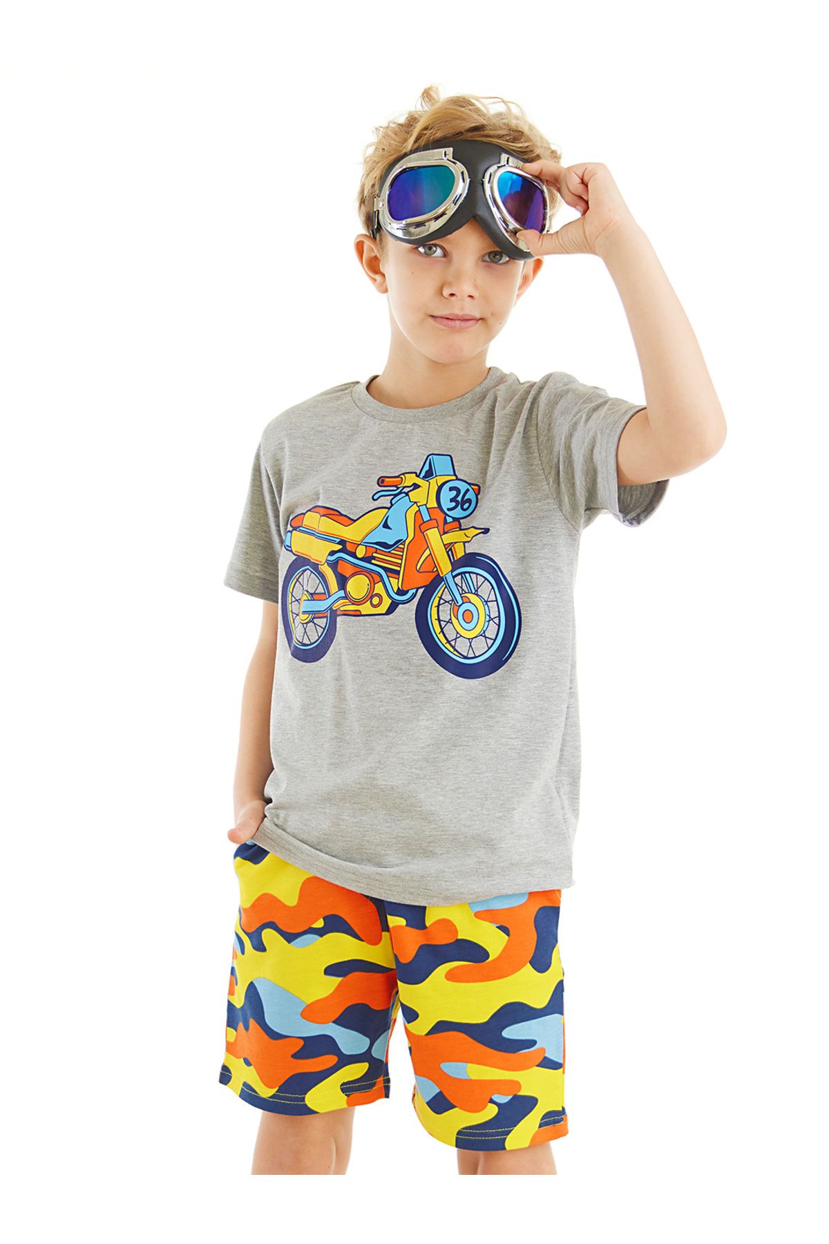 MSHB&G Motosiklet Kamuflaj Erkek Çocuk T-shirt Şort Takım