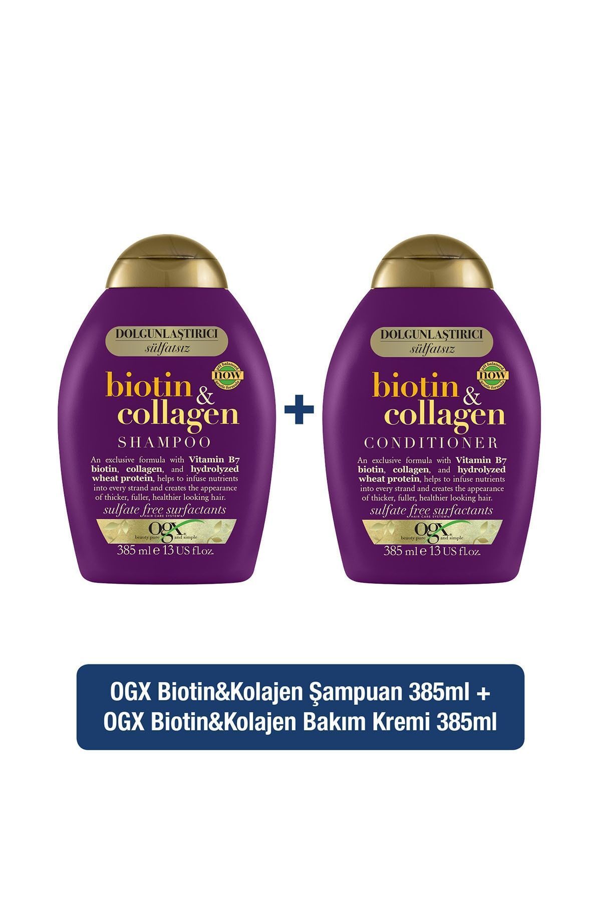 OGX Dolgunlaştırıcı Biotin & Collagen Şampuan 385 ml Saç Bakım Kremi 385 ml Hediyeli