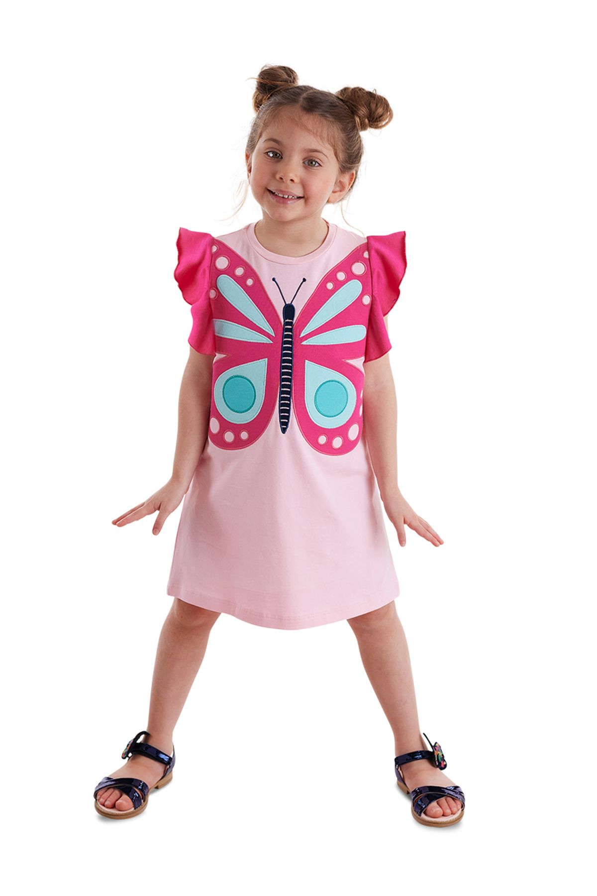 MSHB&G Pembe Kelebek Kız Çocuk Yazlık Fırfırlı Elbise