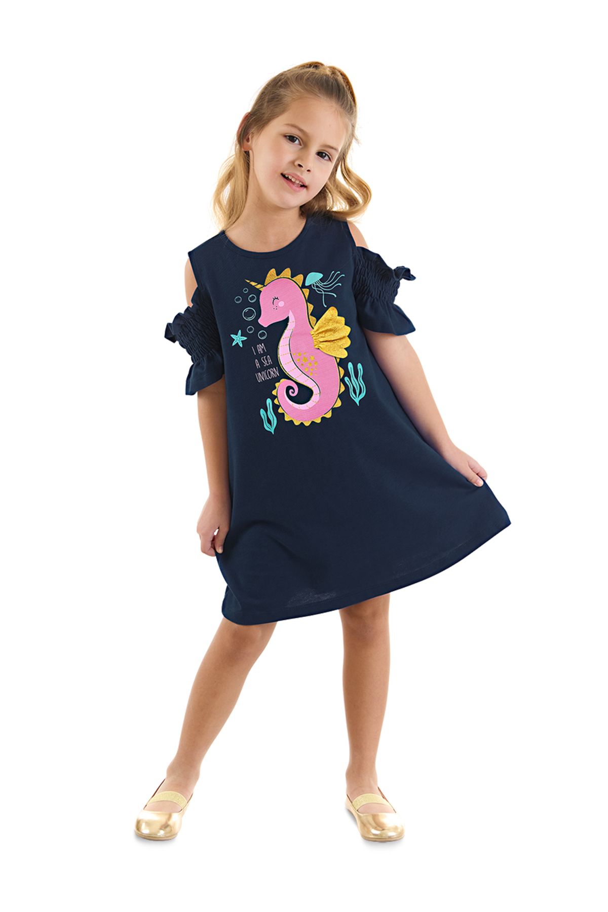 MSHB&G Denizatı Unicorn Kız Çocuk Lacivert Yazlık Penye Elbise