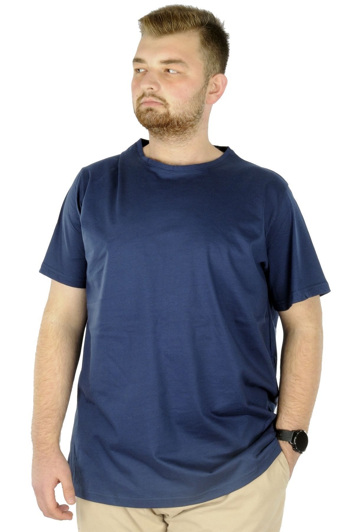Modexl Mode Xl Büyük Beden Erkek T-shirt Basic 20031 Indigo