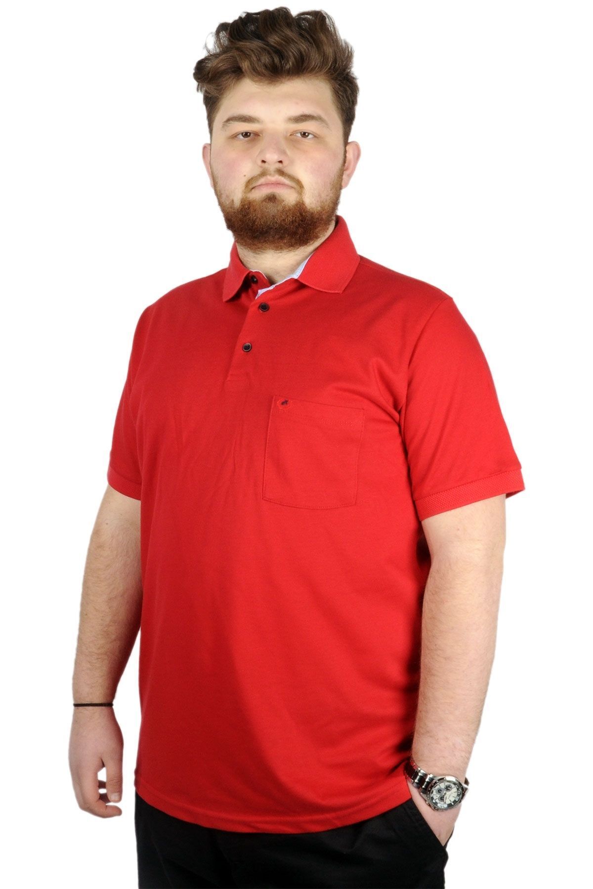 Modexl Mode Xl Battal Beden Erkek Tshirt Polo Yaka Cepli Klasik Pike 20552 Kırmızı