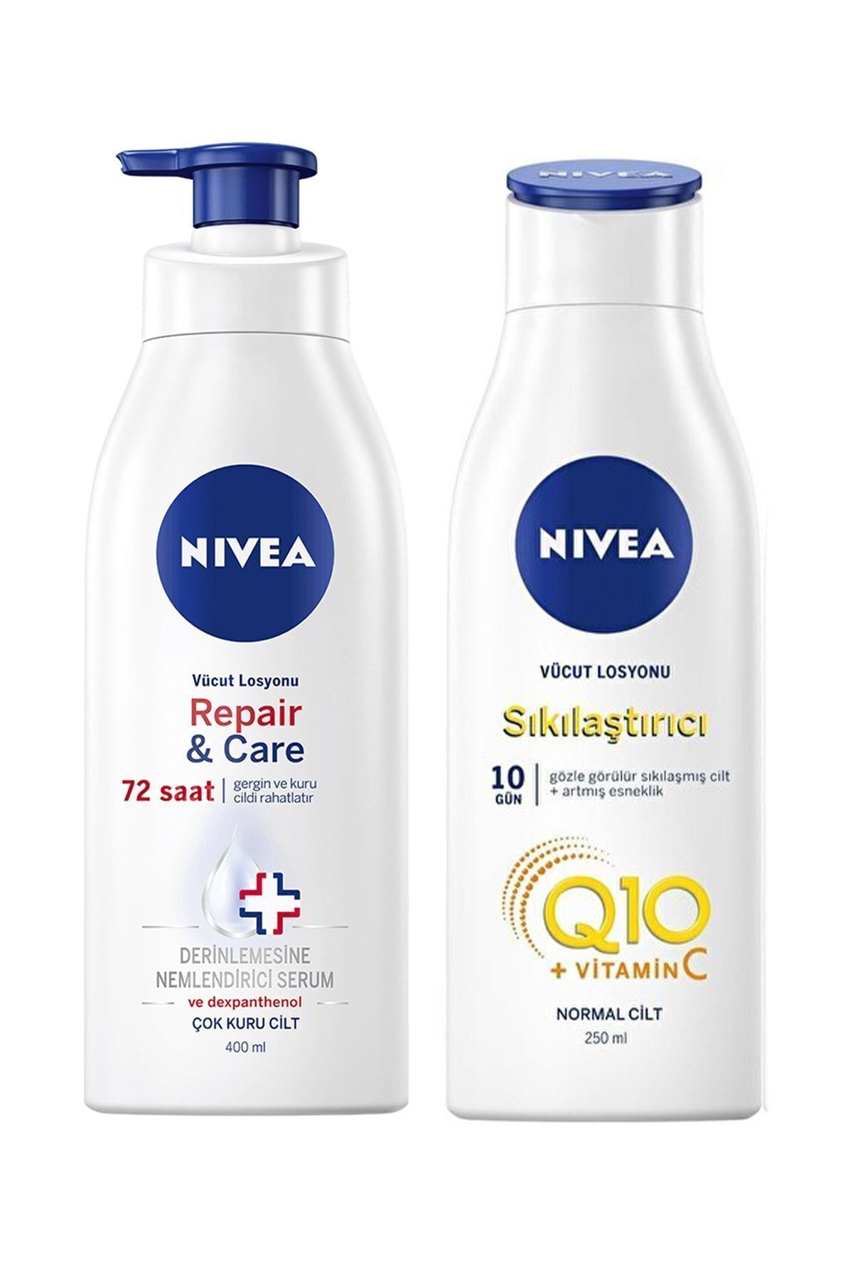NIVEA Repair & Care Vücut Losyonu 400 ml + Nıvea Q10+vitamin C Sıkılaştırıcı Vücut Losyonu 250 ml