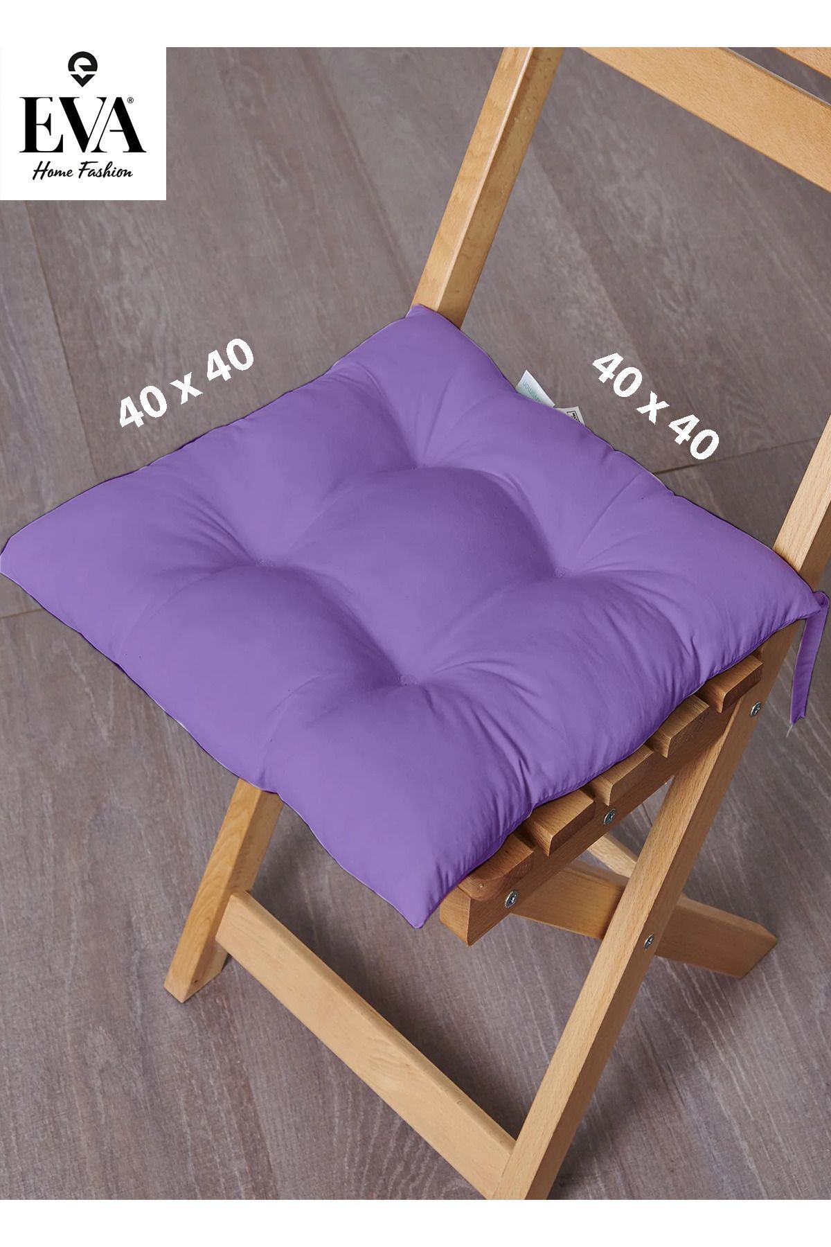 EVA Mor Renkli Özel Dikim Bağcıklı Pofuduk Sandalye, Koltuk, Tabure Minderi 40x40 Cm