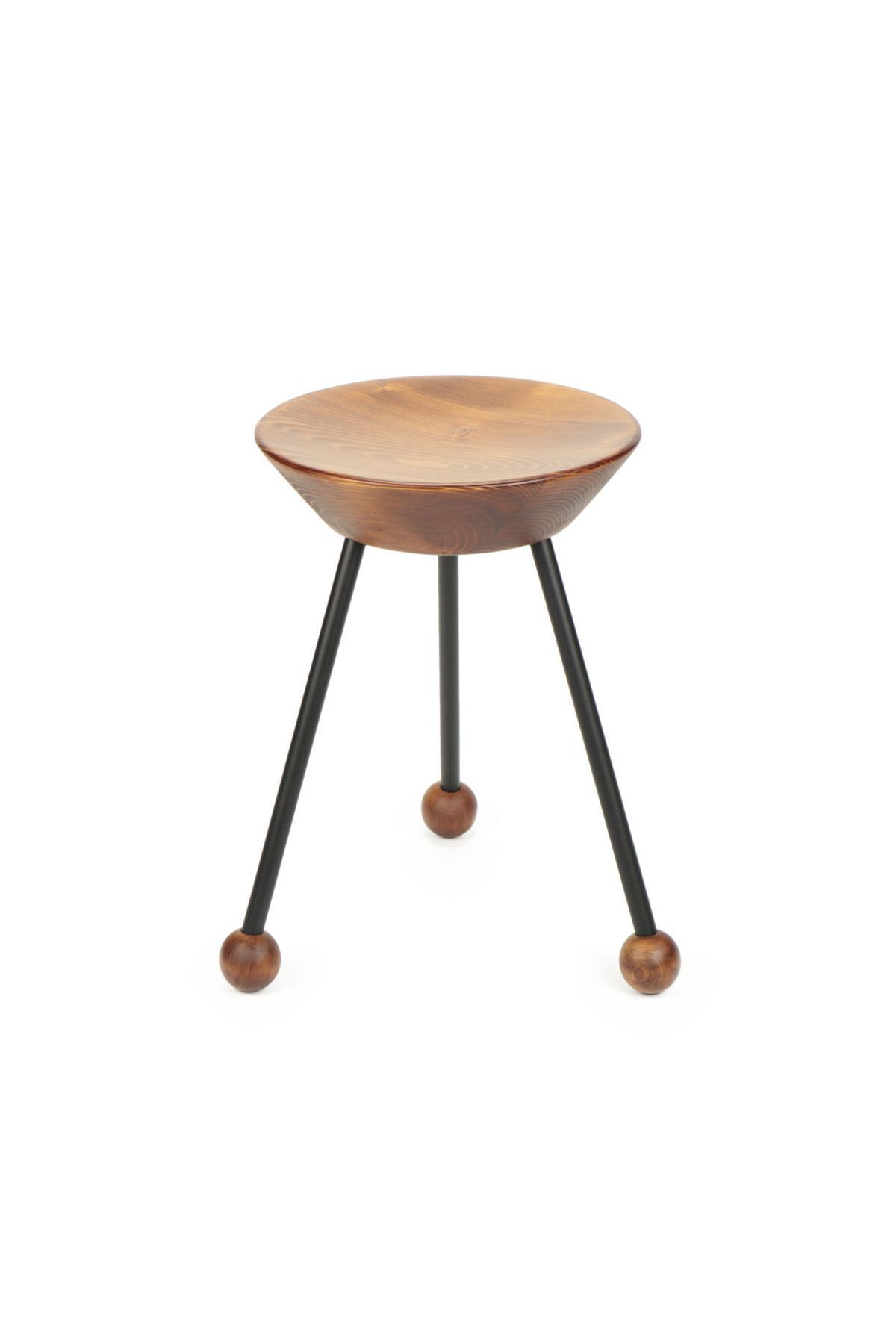 Wood Stone Art Tabure Sandalye Ahşap Siyah 3 Ayaklı 47 Cm