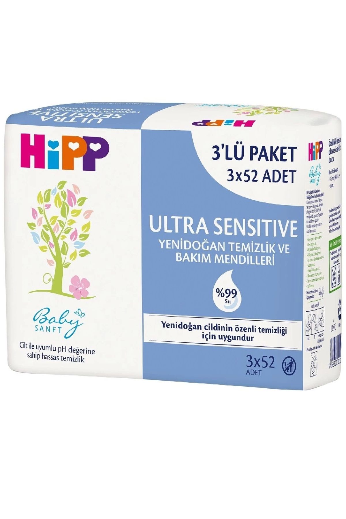 Hipp Ultra Sensitive Yenidoğan Temizlik Ve Bakım Mendili 3lü 156 Yaprak