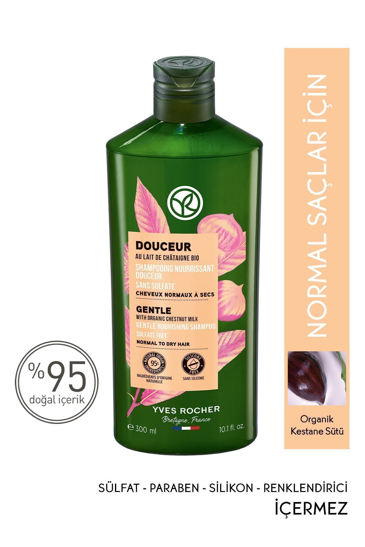 Yves Rocher Normal/Kuru Saçlar İçin (Doucer) Besleyici Kolay Tarama Şampuanı - Sülfatsız & Tuzsuz & Vegan-300 ml