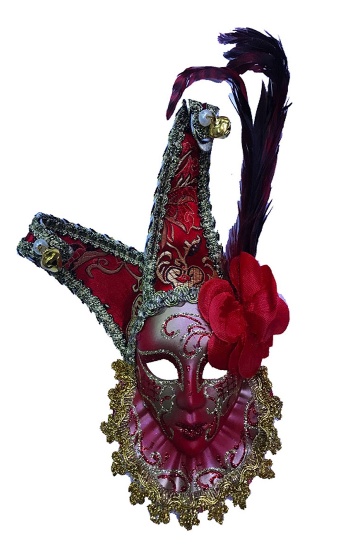 Astra Market Çıngıraklı Dekoratif Tüylü Seramik Maske Kırmızı Renk (4172)