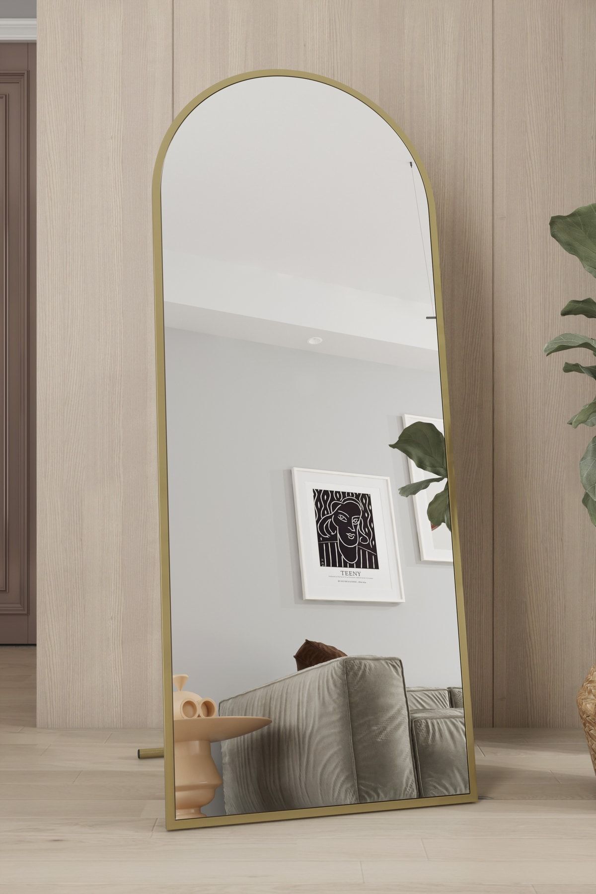 Marsah Home Gold Metal Çerçeveli 150 X 60 Cm Oval Ayaklı Boy Aynası
