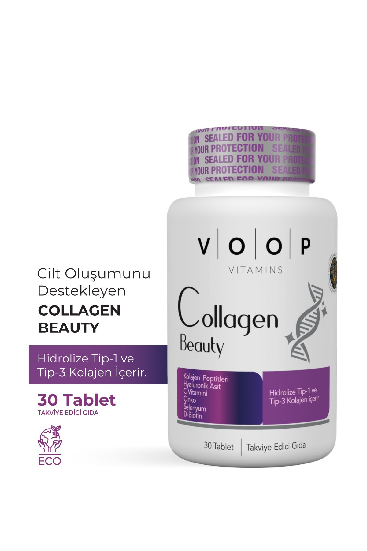 VOOP Collagen Beauty Tip 1 Ve Tip 3 | Hyaluronic Asit Q10 Biotin Çinko - 30 Tablet