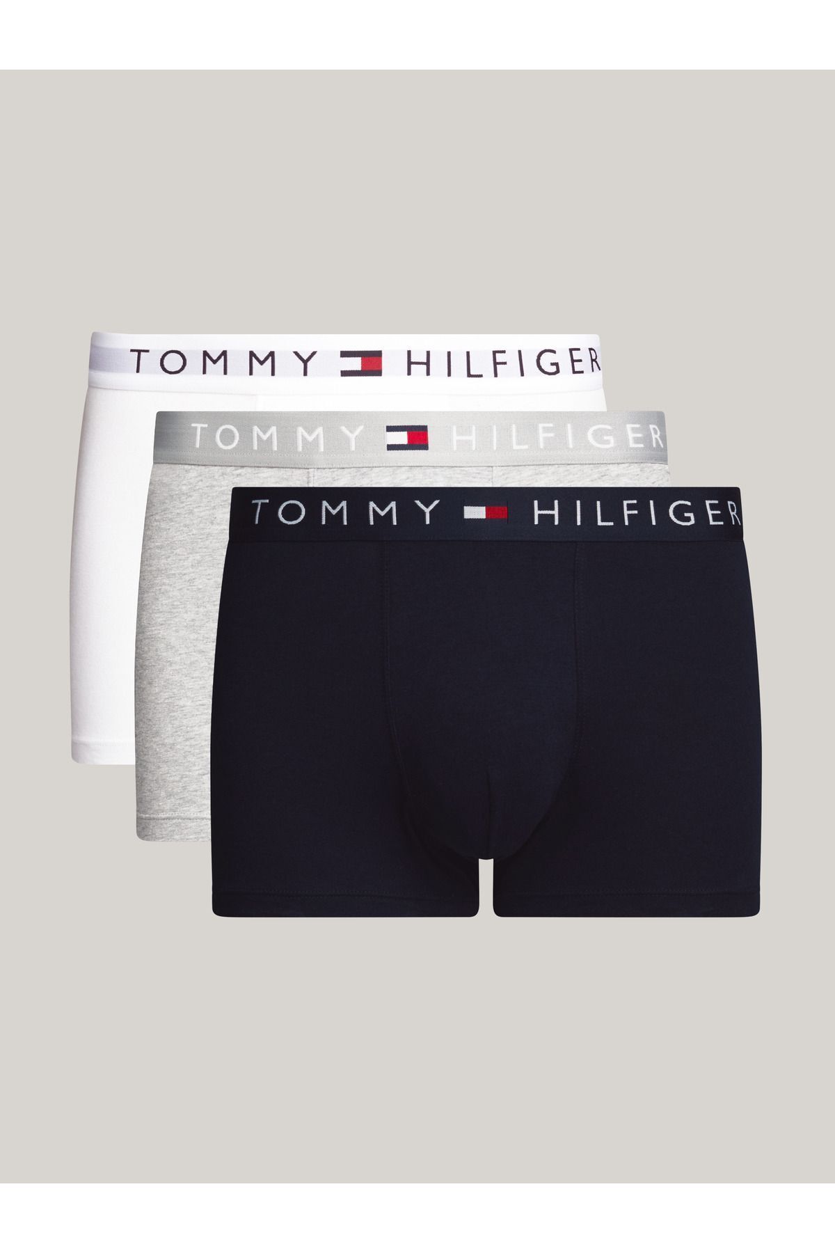 Tommy Hilfiger Erkek Marka Logolu Elastik Bantlı Pamuklu Günlük Kullanıma Uygun Lacivert-gri-beyaz Boxer Um0um03181