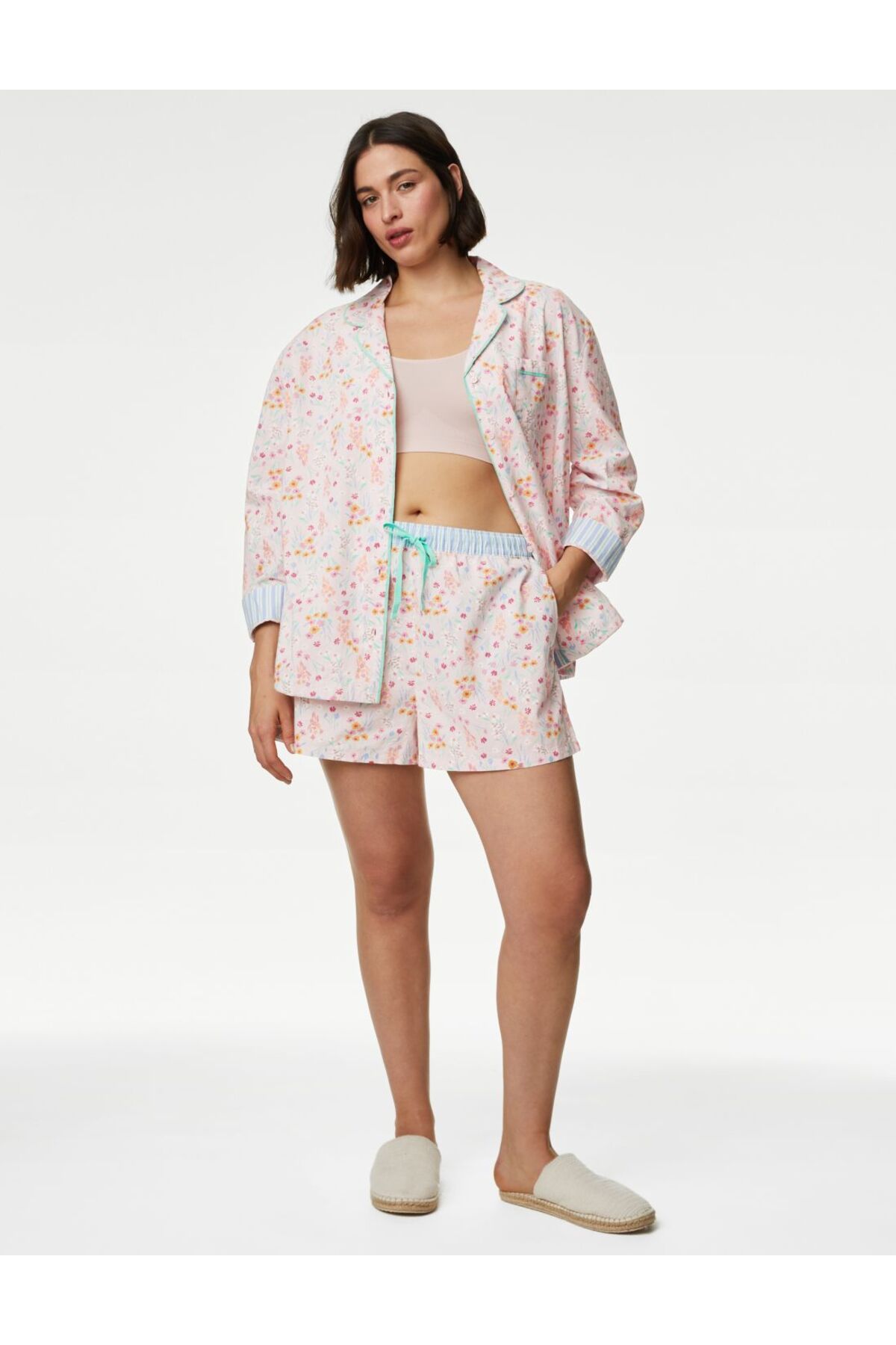 Marks & Spencer Saf Pamuklu Çiçek Desenli Şortlu Pijama Altı