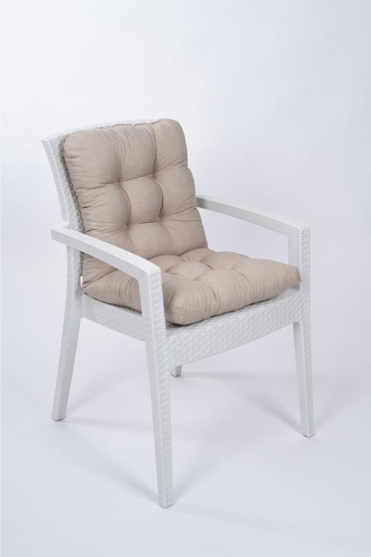 ALTINPAMUK Candy Pofidik Arkalıklı Bej Sandalye Minderi Özel Dikişli Bağcıklı 43x88 Cm