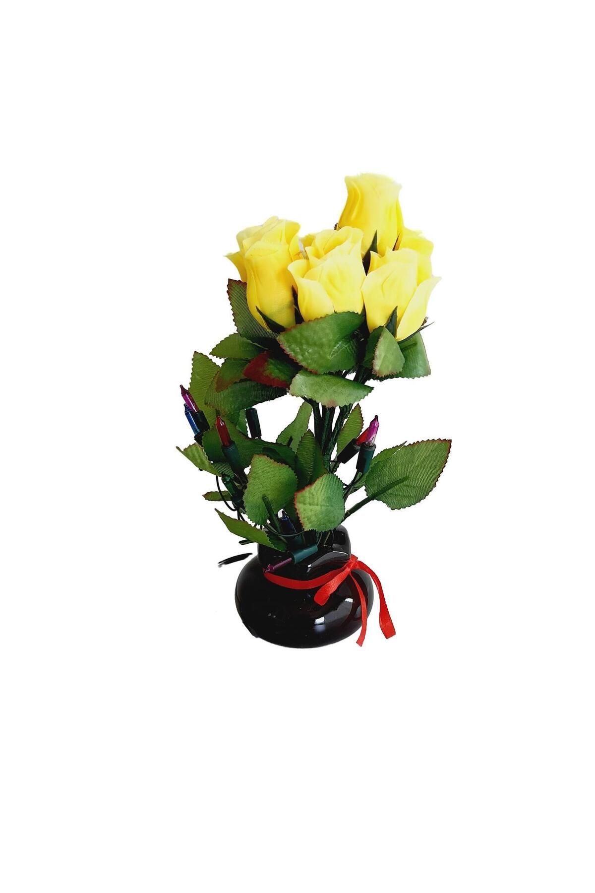 Hasyılmaz 90'lar Temalı Dekoratif Işıklı Yapay Çiçek 27cm (sarı Gül)