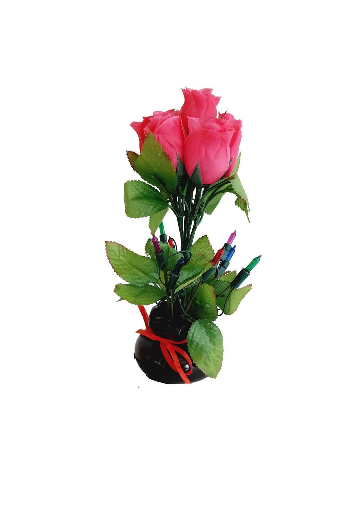 Hasyılmaz 90'lar Temalı Dekoratif Işıklı Yapay Çiçek 27cm (pembe Gül)