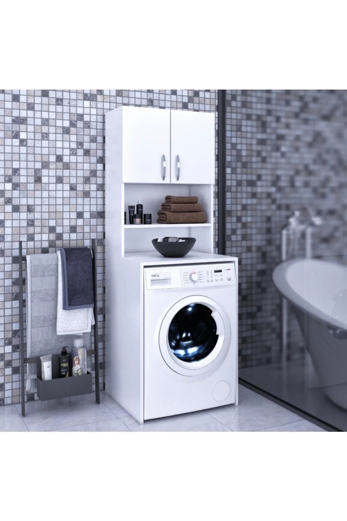 Ünüvar Konsept Çamaşır Makinesi Dolabı Banyo Dolabı Raflı Yeni Kapaklık2
