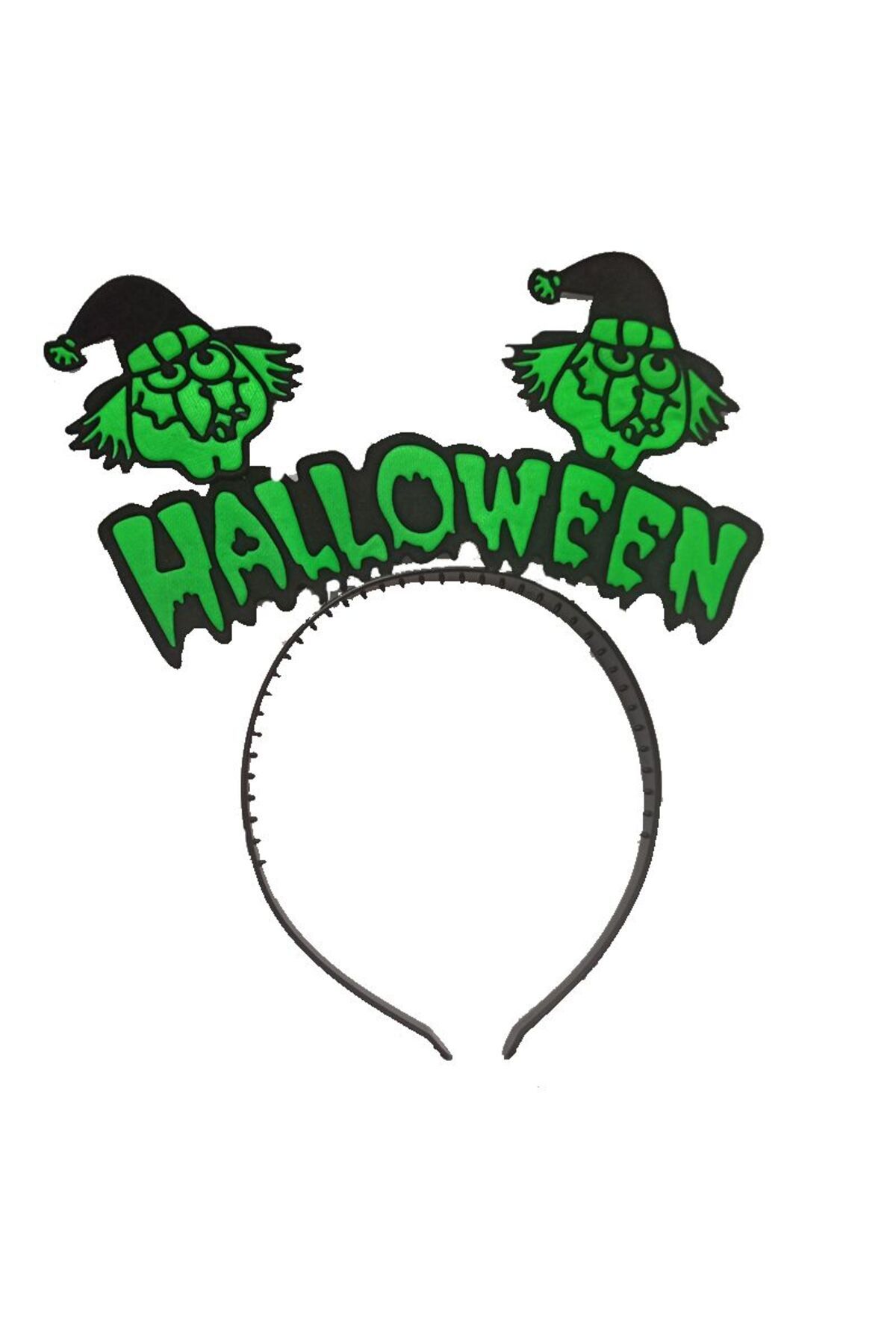 partidolu Cadılar Bayramı Halloween Yazılı Yeşil Renk Cadı Tacı