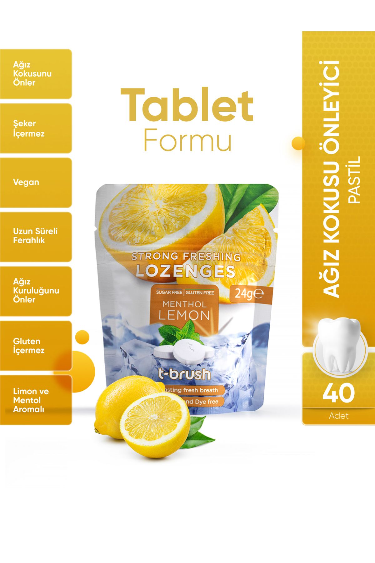TBRUSH Limon&Nane Aromalı Ferahlatıcı Ağız Tableti - Ağız Kokusu Önleyici Pastil-Şekersiz