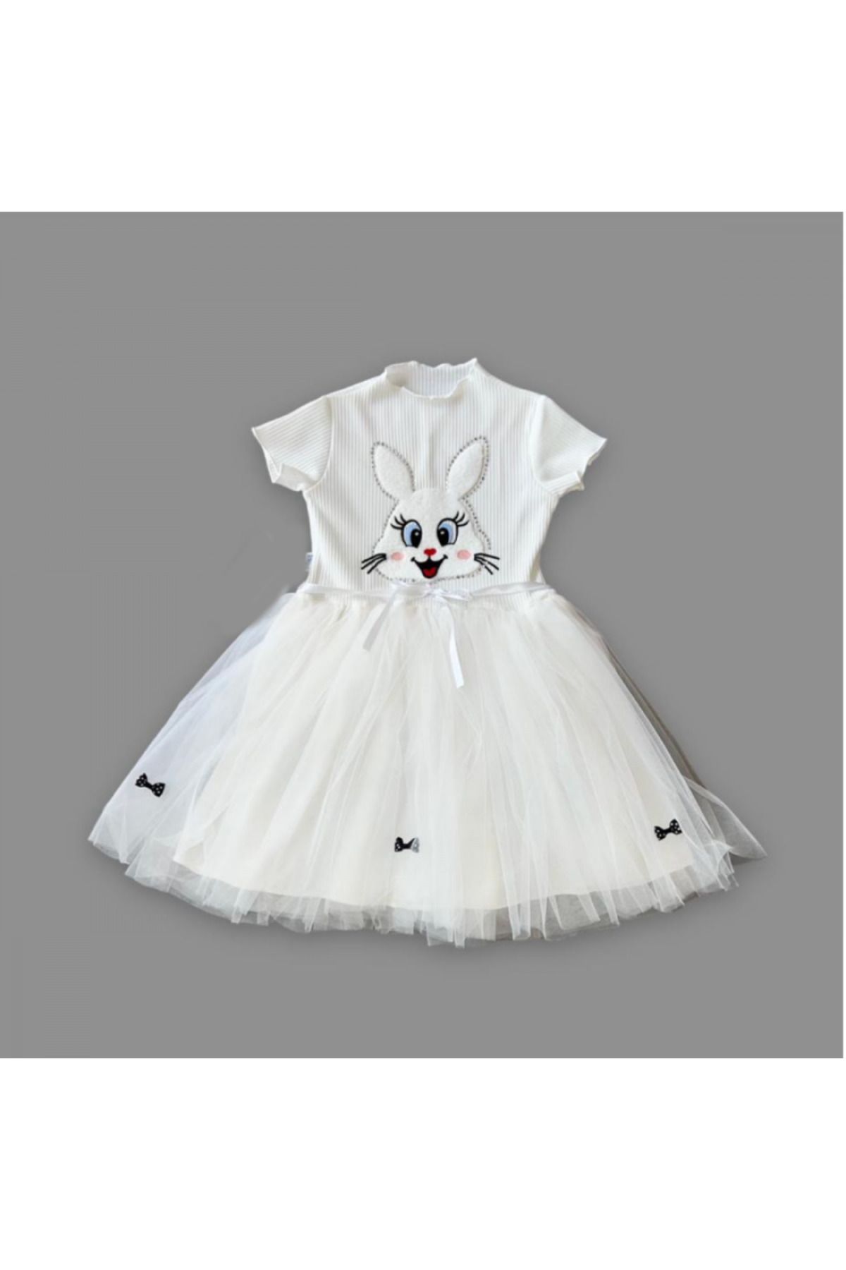 Genel Markalar Payetli Tavşan Baskılı Kız Çocuk Elbisesi